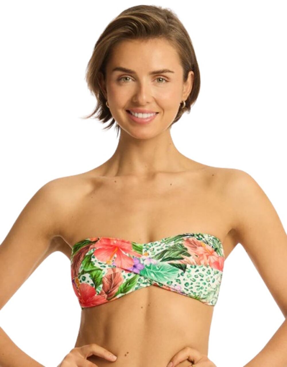 SEA LEVEL SWIM Dolce Twist Bandeau Bikini Top Size 6 Green Multi Print NWT